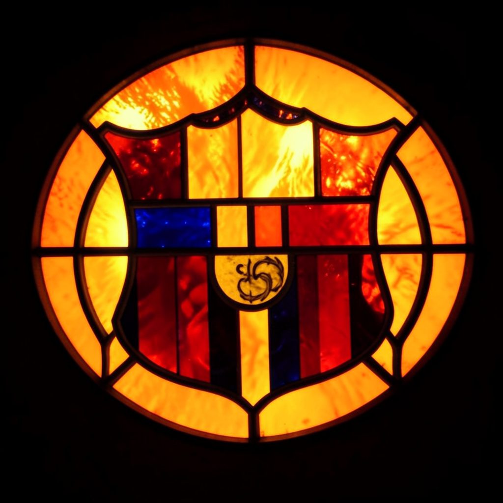 Square blue and claret emblem mark, echoing a city identity badge, used as a quiet visual marker